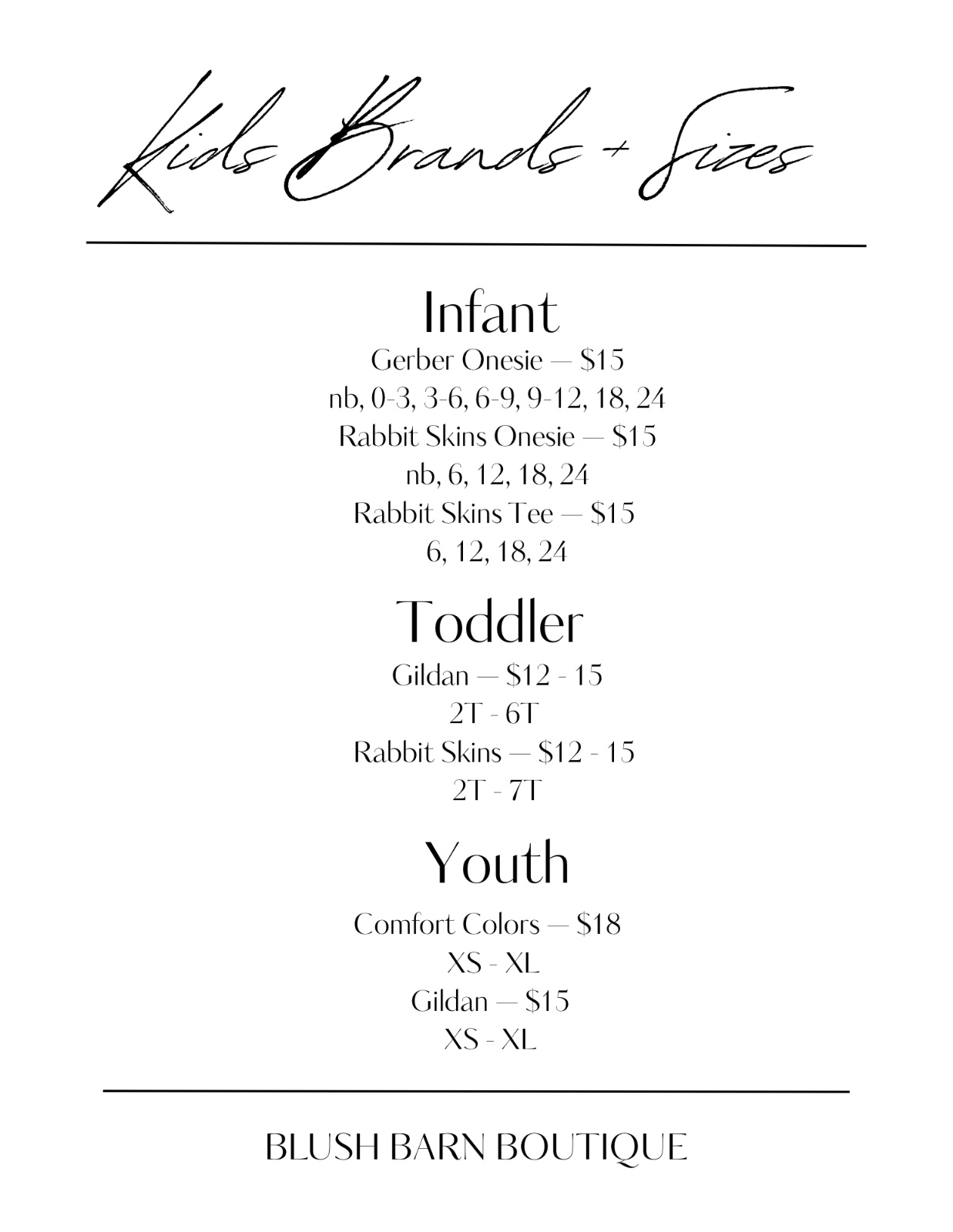 Kids Sizes + Prices Breakdown