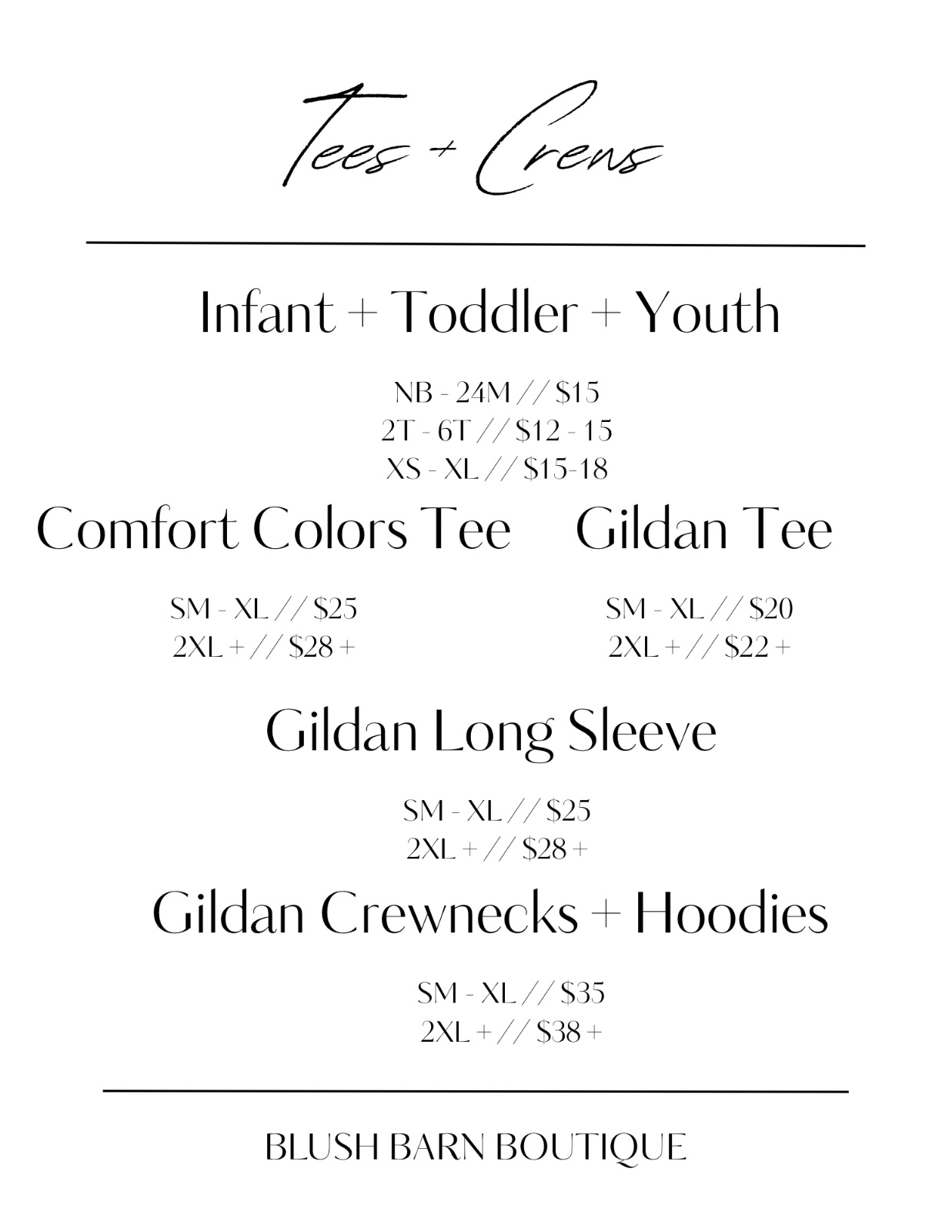 Price Sheet